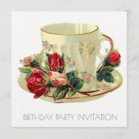 VINTAGE VICTORIAN TEACUP BIRTHDAY INVITATION CARD