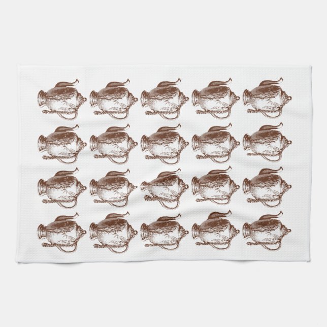 Vintage Victorian Teapot Pattern Tea Towel – Garne (Horizontal)