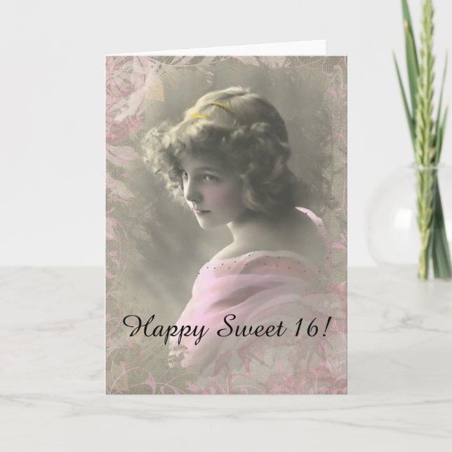 Vintage Victorian Teenage Girl Pink Greeting Card (Front)