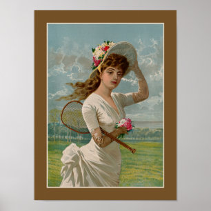 Vintage Victorian tennis girl Poster
