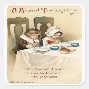 Vintage Victorian Thanksgiving Personalised Square Sticker