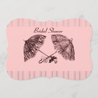 Vintage victorian umbrellas on pink stripe invitation