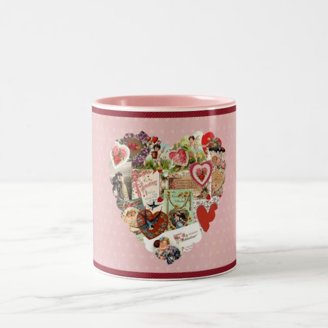 Vintage Victorian Valentine Cards Heart Mug (Center)