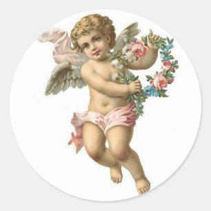 Vintage Victorian Valentine Cherub Classic Round Sticker