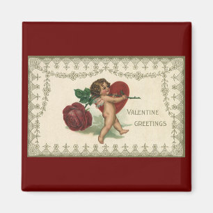 Vintage Victorian Valentine Cherub, Rose and Heart Magnet