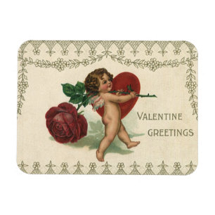 Vintage Victorian Valentine Cherub, Rose and Heart Magnet