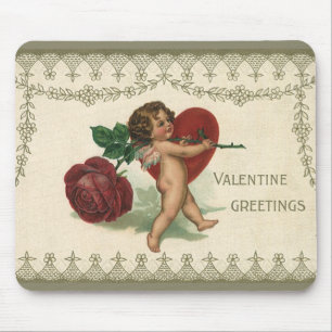 Vintage Victorian Valentine Cherub, Rose and Heart Mouse Mat
