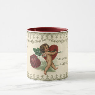 Vintage Victorian Valentine Cherub, Rose and Heart Mug