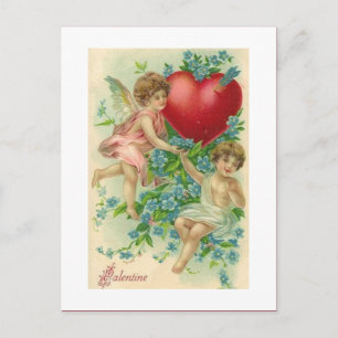 Vintage Victorian Valentine Cherubs Holding Heart Holiday Postcard