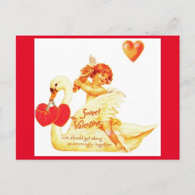 Vintage Victorian Valentine Cupid on Swan Postcard (Front)