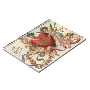 Vintage Victorian Valentines, Cherubs Angels Heart Notebook