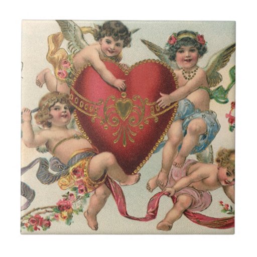 Image of Vintage Victorian Valentines, Cherubs Angels Heart Tile