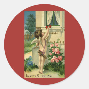 Vintage Victorian Valentine's Day, Angel Hearts Classic Round Sticker