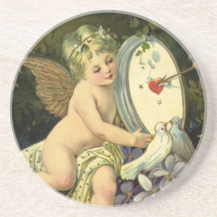 Vintage Victorian Valentines Day, Angel Love birds Coaster