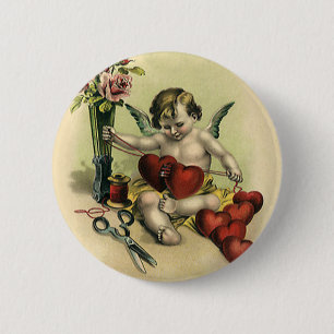 Vintage Victorian Valentine's Day Angel Seamstress 6 Cm Round Badge