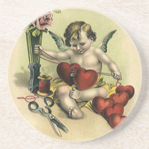 Vintage Victorian Valentine's Day Angel Seamstress Coaster