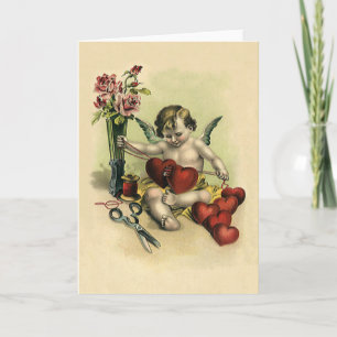 Vintage Victorian Valentine's Day Angel Seamstress Holiday Card