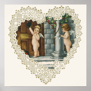 Vintage Victorian Valentine's Day, Angel w Letters Poster