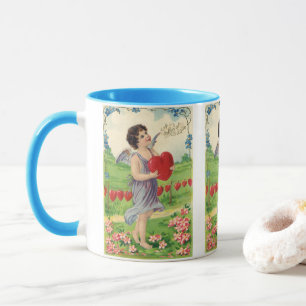Vintage Victorian Valentines Day, Angel with Heart Mug