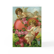 Vintage Victorian Valentines Day Angels Heart Rose