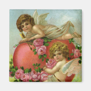 Vintage Victorian Valentines Day Angels Heart Rose Magnet