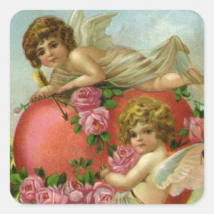Vintage Victorian Valentines Day Angels Heart Rose Square Sticker