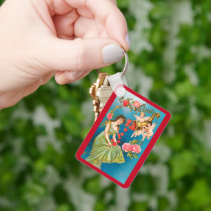 Vintage Victorian Valentine's Day Angels & Hearts Key Ring