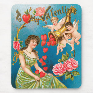 Vintage Victorian Valentine's Day Angels & Hearts Mouse Mat