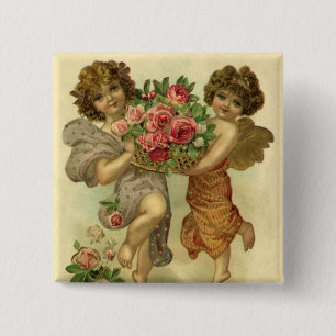 Vintage Victorian Valentine's Day, Angels Roses 15 Cm Square Badge