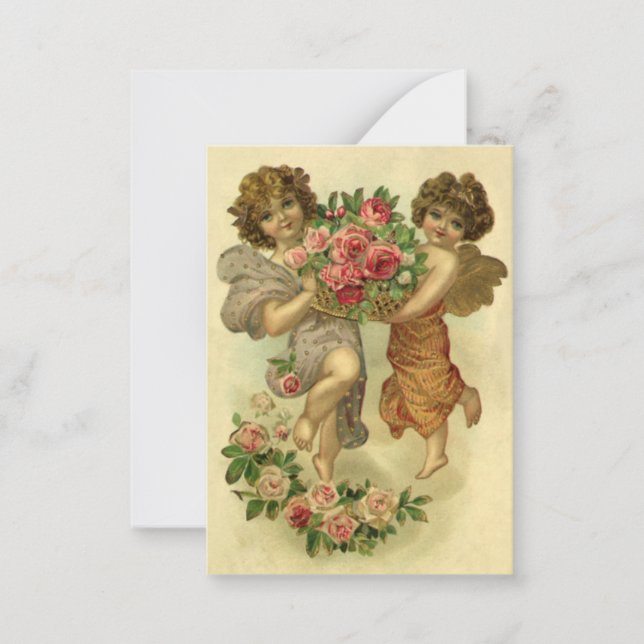 Vintage Victorian Valentine's Day, Angels Roses Card (Front)