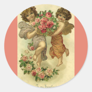 Vintage Victorian Valentine's Day, Angels Roses Classic Round Sticker