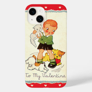 Vintage Victorian Valentines Day Boy, Cat and Dogs Case-Mate iPhone 14 Case