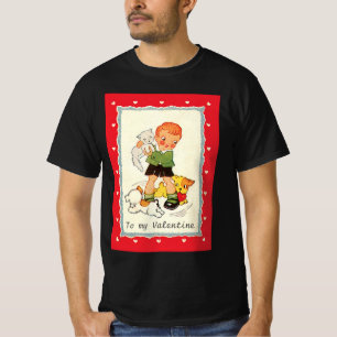 Vintage Victorian Valentines Day Boy, Cat and Dogs T-Shirt