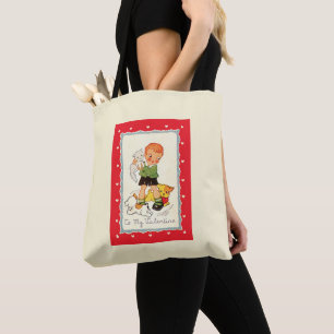 Vintage Victorian Valentines Day Boy, Cat and Dogs Tote Bag