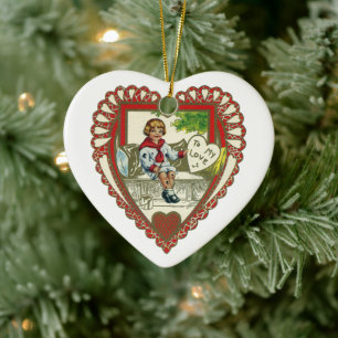 Vintage Victorian Valentine's Day, Boy in Heart Ceramic Tree Decoration