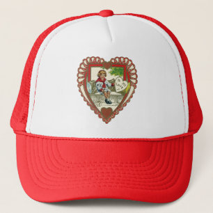 Vintage Victorian Valentine's Day, Boy in Heart Trucker Hat