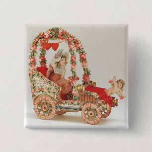 Vintage Victorian Valentines Day, Car with Flowers 15 Cm Square Badge