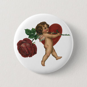 Vintage Victorian Valentine's Day Cherub and Rose 6 Cm Round Badge
