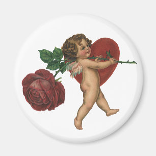Vintage Victorian Valentine's Day Cherub and Rose Magnet