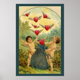 Vintage Victorian Valentine's Day, Cherubs Hearts Poster