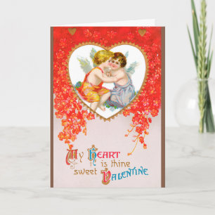 Vintage Victorian Valentines Day, Cherubs in Heart Holiday Card