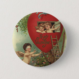 Vintage Victorian Valentines Day Cherubs Treehouse 6 Cm Round Badge