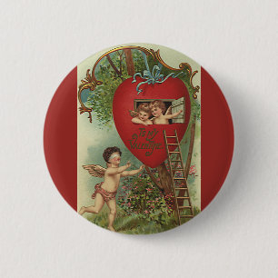Vintage Victorian Valentines Day Cherubs Treehouse 6 Cm Round Badge