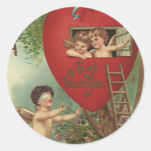 Vintage Victorian Valentines Day Cherubs Treehouse Classic Round Sticker