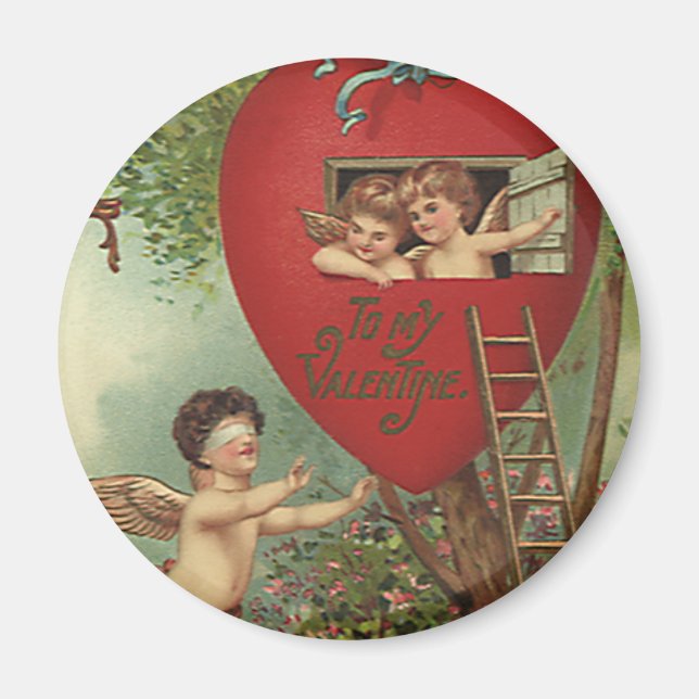 Vintage Victorian Valentines Day Cherubs Treehouse Magnet (Front)
