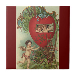 Vintage Victorian Valentines Day Cherubs Treehouse Tile