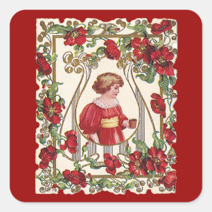 Vintage Victorian Valentine's Day Child with Roses Square Sticker