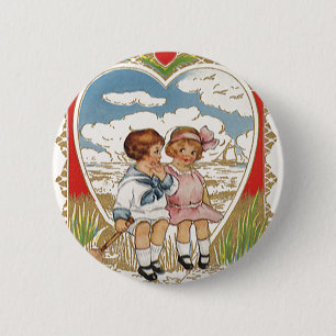Vintage Victorian Valentines Day Children in Heart 6 Cm Round Badge