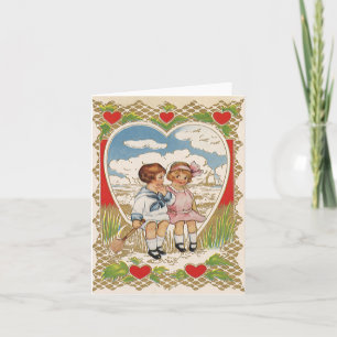 Vintage Victorian Valentines Day Children in Heart Holiday Card