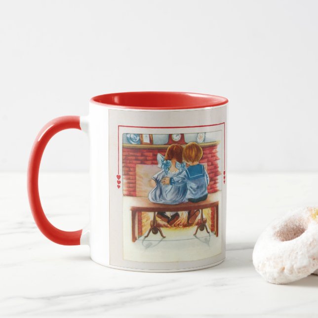 Vintage Victorian Valentines Day Children Mug (With Donut)